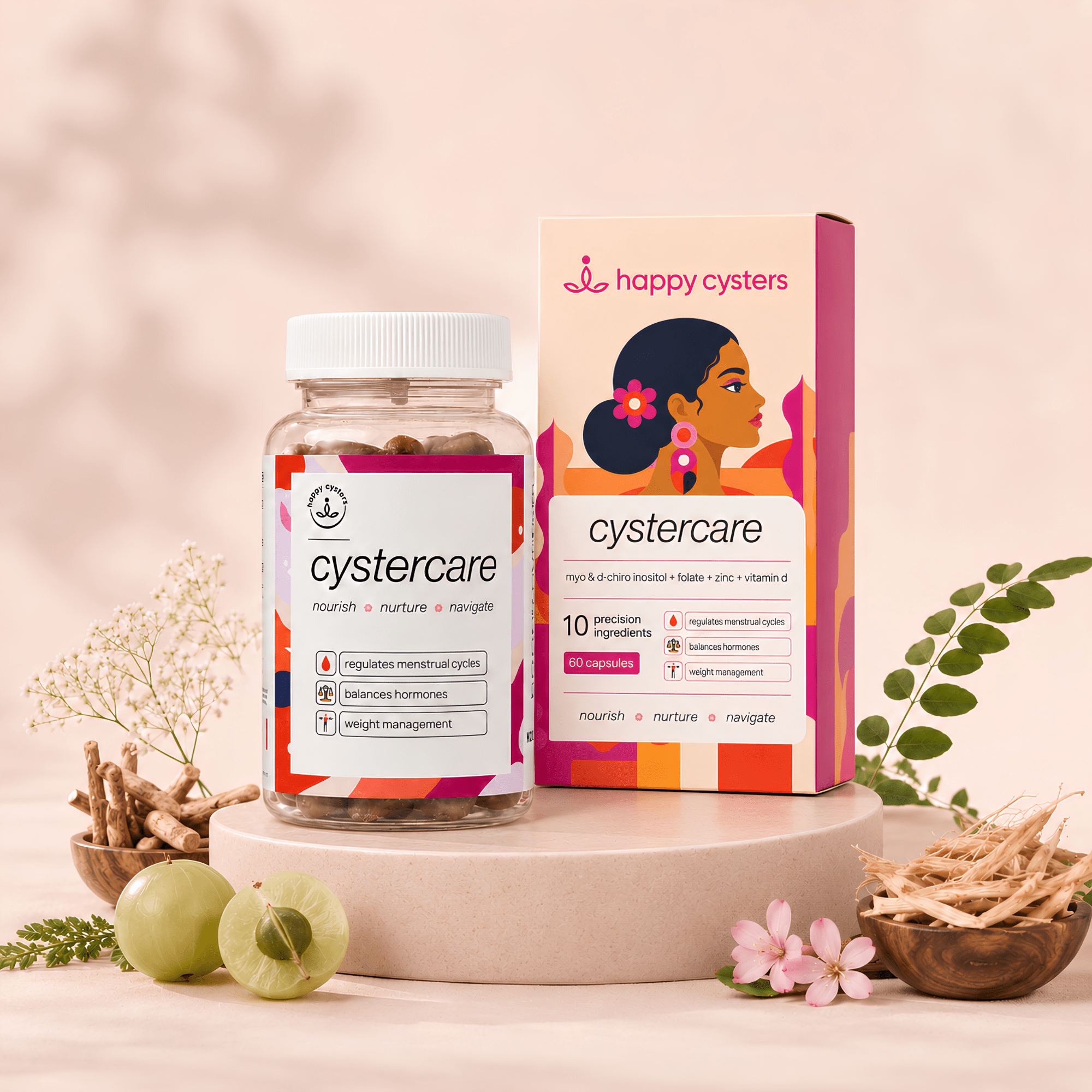 cystercare PCOS Supplement for Women| Myo - Inositol + D - Chiro - Inositol with Shatavari - Happy - Cysters